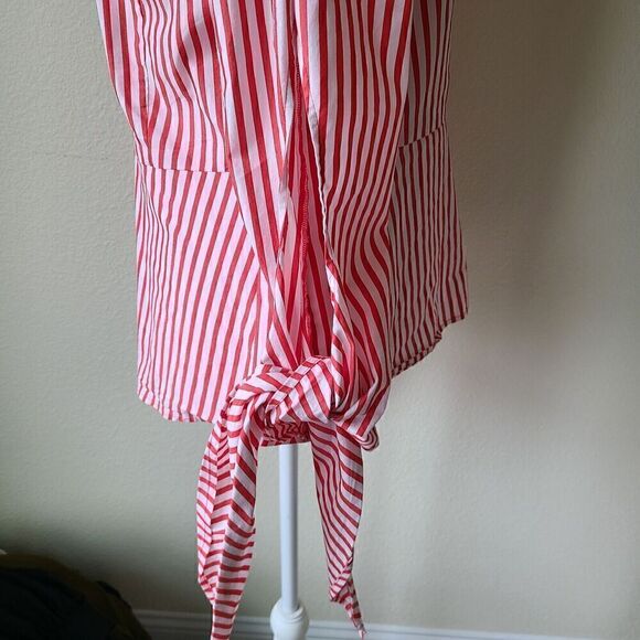 Universal Standard X J Crew Top XS Preppy Work Career Poplin Tie-Sleeve Striped - Picture 6 of 12